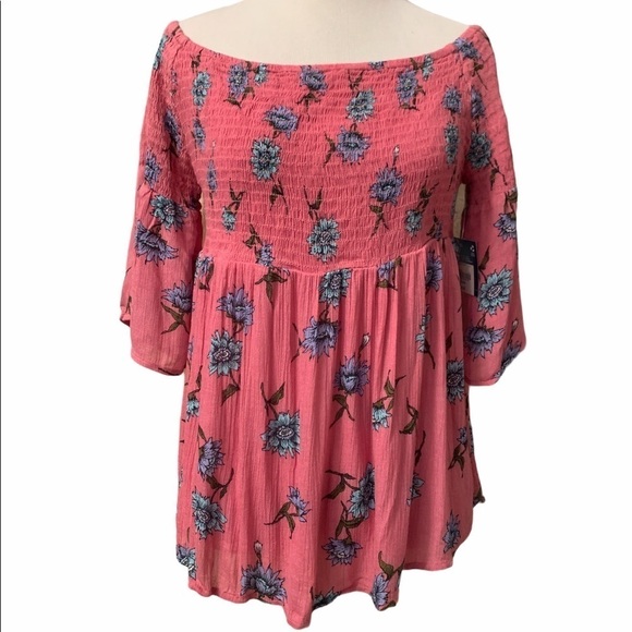 Arizona Rose Pose off shoulder pink floral top - Picture 1 of 9